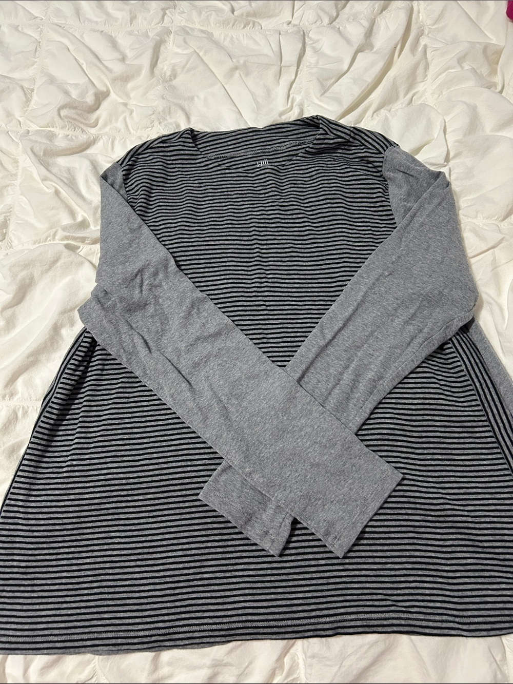 J. Jill Gray and Black Striped Long Sleeve Top